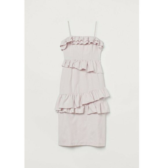 Brock Collection x H&M Flounced Dress NWT Cotton Light Pink Fitted Tiers - Picture 11 of 13